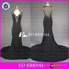 ED-Braut-elegante Sleeveless sehen durch rückseitige Meerjungfrau-wulstiges schwarzes Abend-Kleid 2017